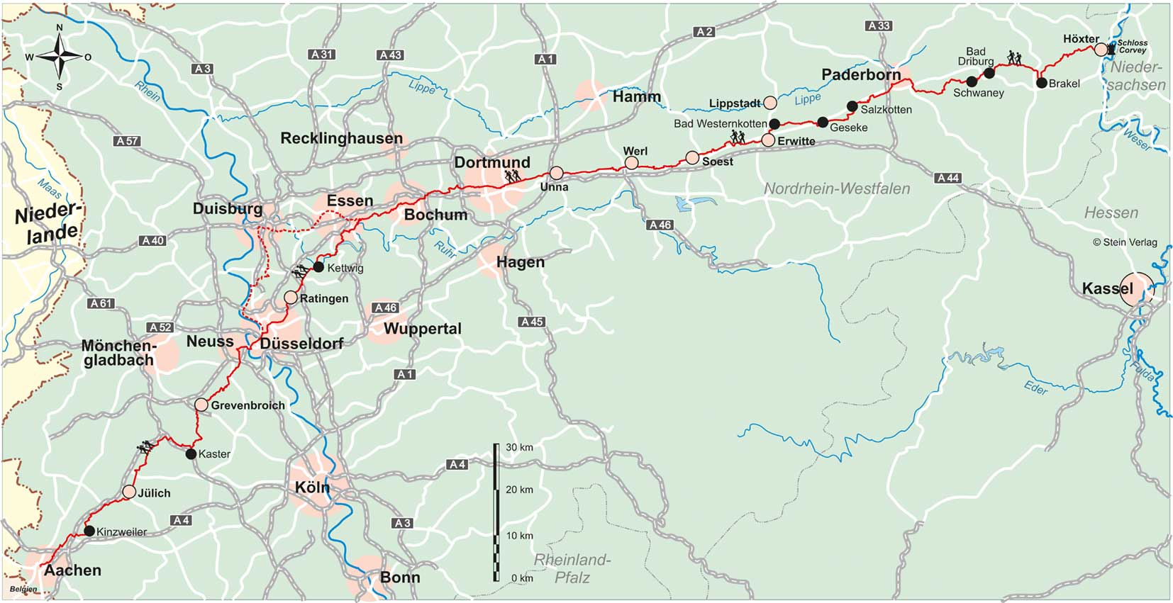 Wanderführer NRW: Jakobsweg Schloss Corvey - Aachen - Fernwanderweg