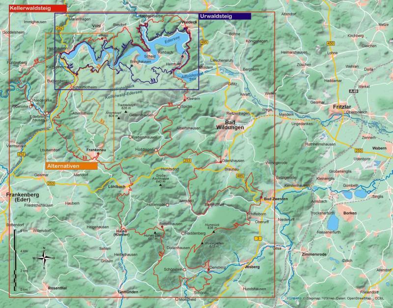 Wanderführer Kellerwaldsteig mit Urwaldsteig Edersee - Fernwanderweg