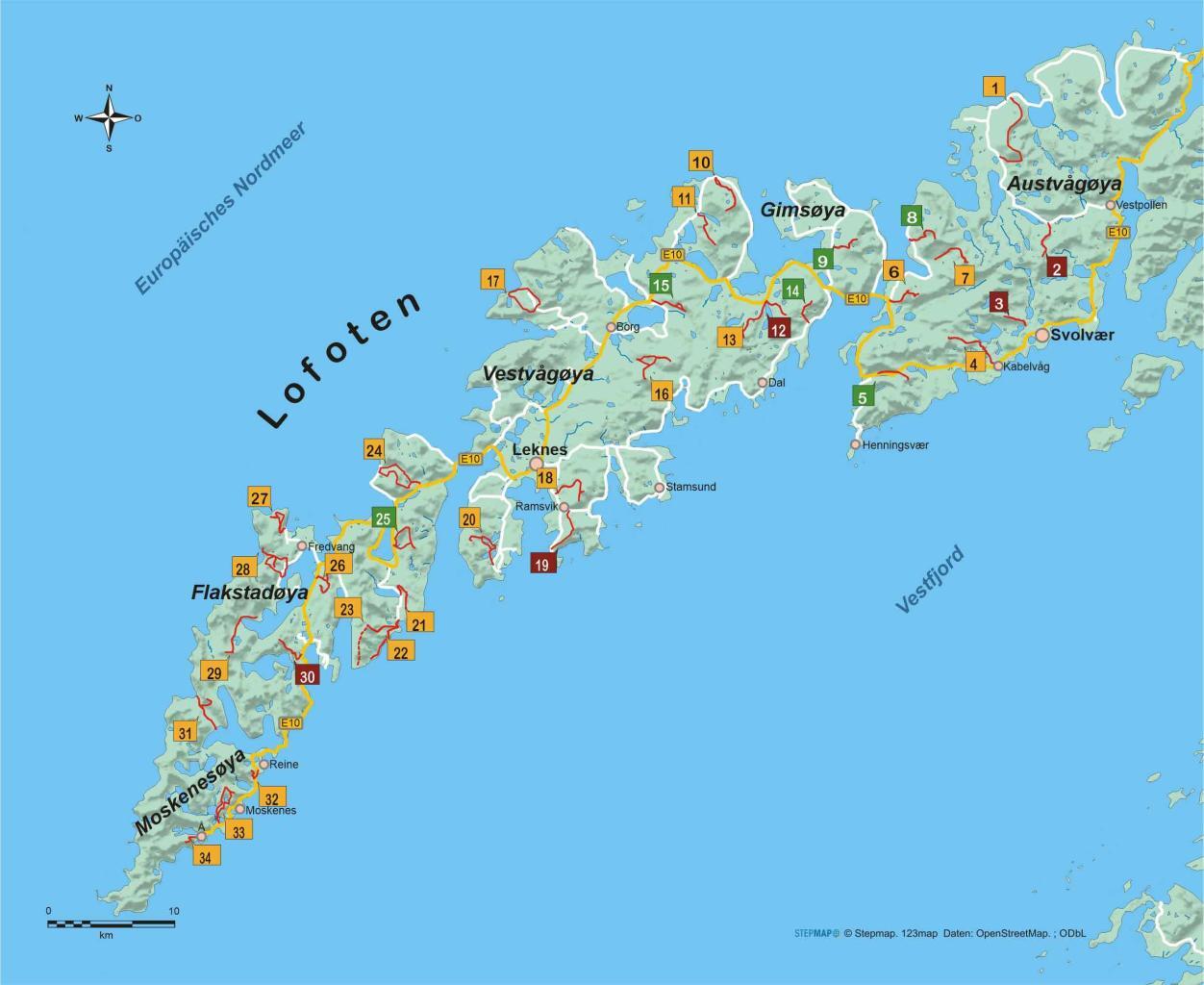 Wanderführer Lofoten - 34 Tageswanderungen